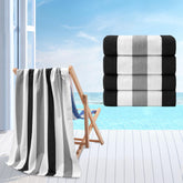 Jessy Home Beach Towel Set 4Pack 30x60 sand-free stripe ready for quick-dry beach days