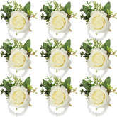 Jexine rose wrist corsage bracelet with ivory white roses for elegant wedding decor.