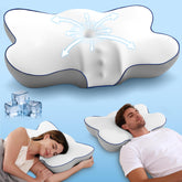 Jiaao neck pillow showing dragonfly wing edges for broader support and comfortable mornings