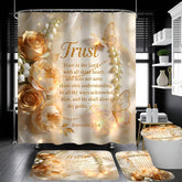 Jieprom inspirational quotes shower curtain with gold floral print elevates bathroom elegance.