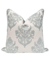 Jillien Harbor The Naples pillow cover with grey floral block print for elegant decor.