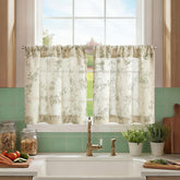 Jinchan floral kitchen curtains in sage green on beige filter light softly