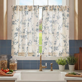 Jinchan floral kitchen curtains in blue-beige brighten the kitchen window with privacy