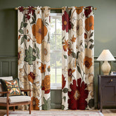 JINCHAN Lora floral curtains front view with beige tone, two-panel setup for a warm living space.