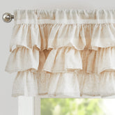 Jinchan ruffled valance linen close-up texture showing tactile weave for kitchen style