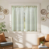 Jinchan striped linen kitchen curtains sage green two panels with rod-pocket for easy light control.