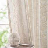 jinchan Winslow linen curtains with ivory embroidery detail for refined bedroom elegance