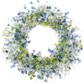 The JINGHONG 22inch front-door wreath with artificial daisies adds welcoming spring charm.