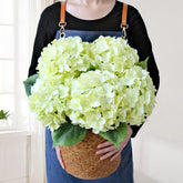 JINWOE green hydrangea flower head with plush lifelike petals for elegant arrangements.
