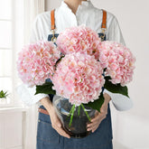 JINWOE pink silk hydrangea flowers in a 4-pack, ideal for wedding bouquets.