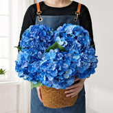 JINWOE Royal Blue Hydrangea bouquet ready for a centerpiece