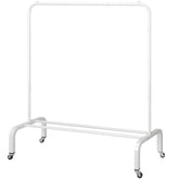 JIUYOTREE metal clothes rack with wheels for easy repositioning in any room.