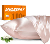 J JIMOO mulberry silk pillowcase 20x26 in light pink, smooth skin contact.