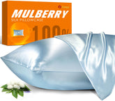 J JIMOO silk pillowcase in light blue front view offers a smooth sleep surface.