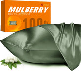 J JIMOO matcha silk pillowcase close-up highlighting smooth texture for comfortable skin.
