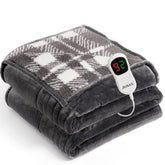 JKMAX heated blanket full-size front view shows dual-sided flannel and sherpa warmth