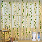 JMEXSUSS vines lights wall backdrop with lush greenery for a calming bedroom ambiance.