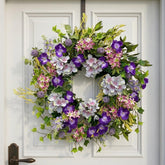 Jobflower 24-inch purple spring wreath on front door enhances curb appeal with vibrant wildflowers