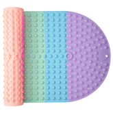 Joiyota rainbow bath mat front view showing colorful bubbles for engaging sensory play.