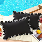 JOJOGOGO scalloped-edge outdoor pillow cover on a patio, weather-resistant and vibrant.