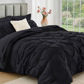 JOLLYVOGUE Black Queen comforter pintuck detail enhances chic bed centerpiece.