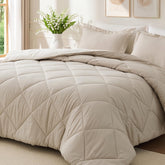 JOLLYVOGUE king-size comforter set in beige and ivory, reversible for two room moods