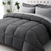 JOLLYVOGUE queen comforter set close-up shows grid stitching for durability.
