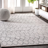 JONATHAN Y MOH101B-8 diamond pattern rug in cream and gray enhances living room decor.
