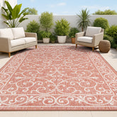 JONATHAN Y Vintage Filigree area rug in red and beige for outdoor patios.