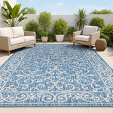 Jonathan Y Vintage Filigree outdoor rug in navy-gray for durable patio use