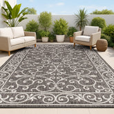 Jonathan Y Vintage Filigree rug 8x10 in black and gray, ideal for outdoor patios.