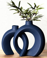 Jonronboci blue donut vase set front view, elegant navy centerpiece for living room