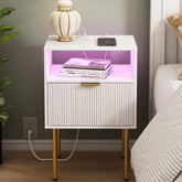 JOONEE modern nightstand with drawer and LED lights for ambient bedroom lighting