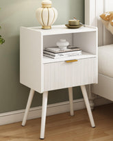 JOONEE White Nightstand top view showing compact storage suitable for small rooms