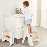 Joothlin wooden 2-step stool folded for compact storage in small spaces