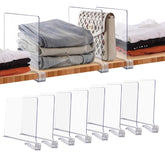 JOY DECOR acrylic shelf divider keeps clothes neatly organized in the closet.