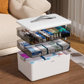 JOYBOS 3-Tier Medicine Storage Box front view, compact home organizer for medications