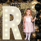 JoyBox Design 4ft Marquee Letter R front view, ideal centerpiece for birthdays and weddings