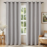 Joydeco blackout curtains bedroom setup shows privacy and linen texture.