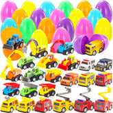 JOYIN 24-pcs filled Easter eggs reveal pull-back cars for lively Easter egg hunts.