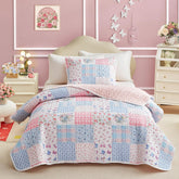 Joyreap twin quilt set for girls with pink blue floral patchwork design