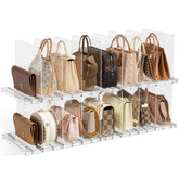 Joyzan purse organizer in clear acrylic keeps bags upright for easy access.