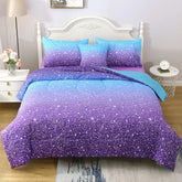 JQinHome glitter twin comforter on bed with blue purple ombre design.