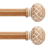 JRZOO imitation wood grain curtain rod with vintage woven look on window.
