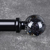JRZOO translucent black crystal curtain rod close-up with elegant finials for refined decor.