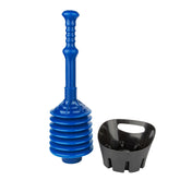 JS Jackson Supplies blue bellows accordion toilet plunger in action for tough clogs