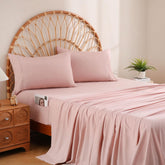 JSD Dusty Pink Queen Sheet Set showing soft microfiber fabric.