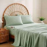 JSD Sage Green Queen Sheet Set with soft microfiber finish for cool, comfortable nights