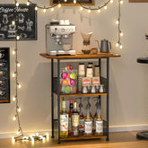 Jsskeeim mini coffee bar shelf in brown-black finish saves space and stores essentials.