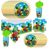 JU XIN 81Pcs video game plates for easy, mess-free kid party dining.